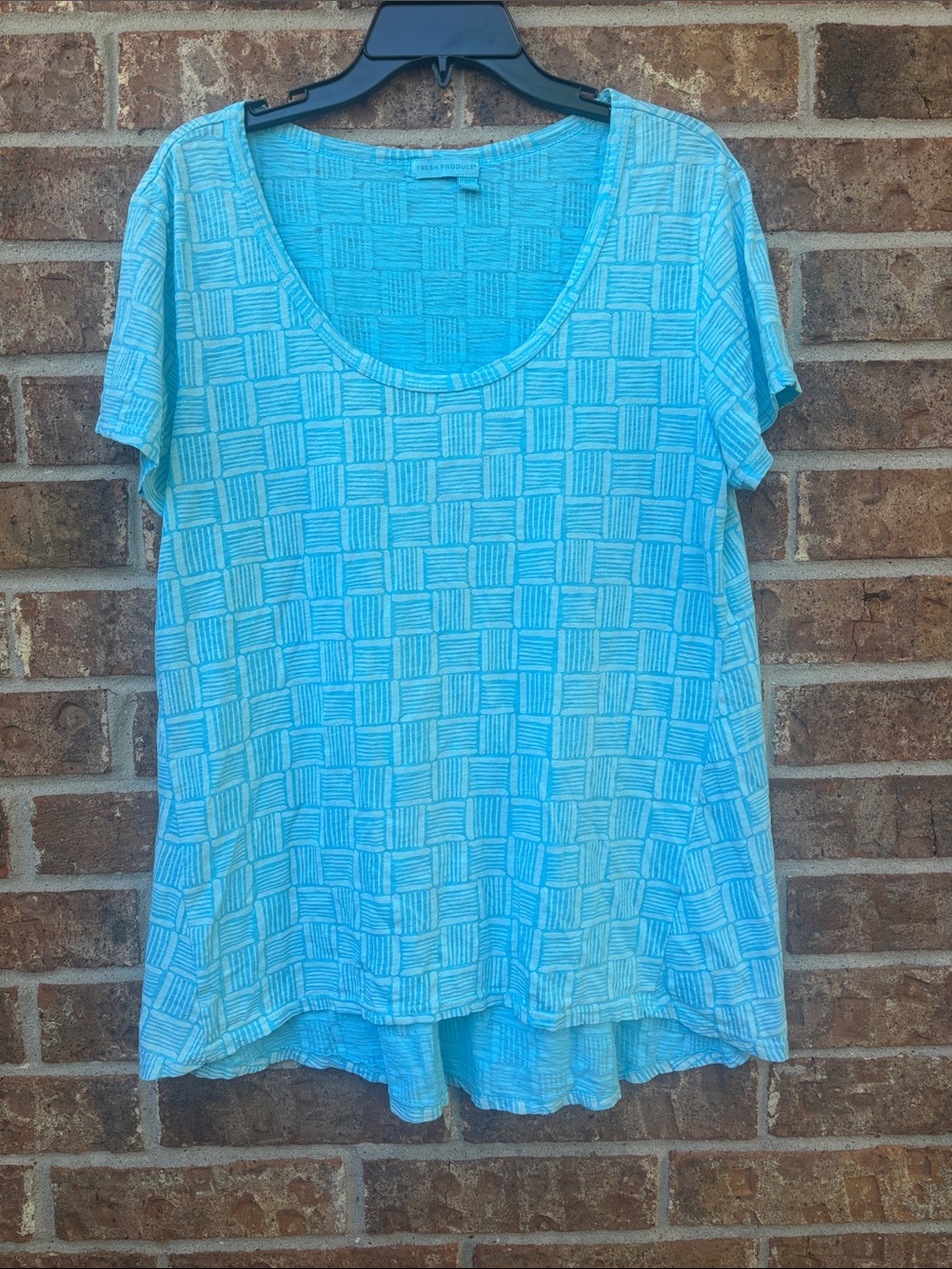 Fresh produce Light Blue Textured Scoop Neck Women's Top